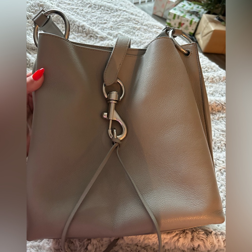 Rebecca Minkoff light grey medium sized shoulder bag with silver hardware